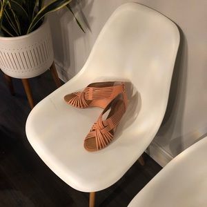 Pink leather wedges